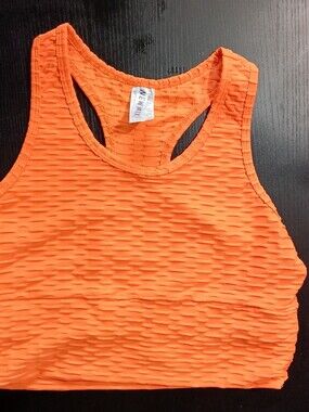 NEW MIX T09-BRA SET Sports Bra Size L/XL Bright Orange with Honeycomb Texture